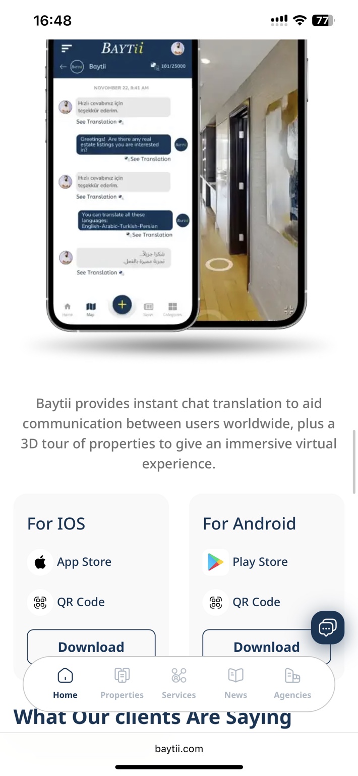 Baytii mobile application multilingual chat preview